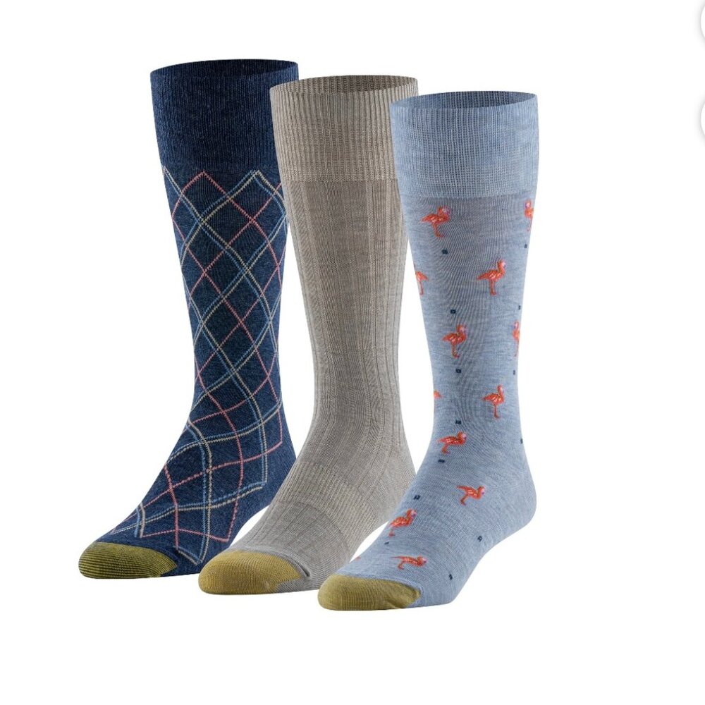 NWT Gold Toe Edition Men's Patterned, Flamingo Crew Socks Assorted 3 pack